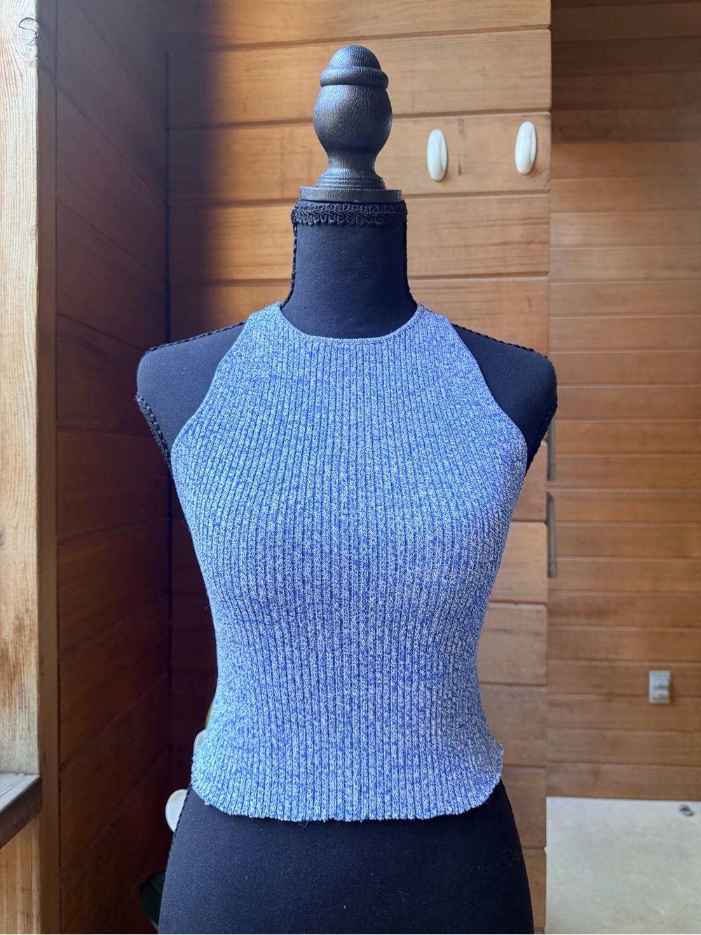 Ribbed Halter Knit Tank Top - Blue